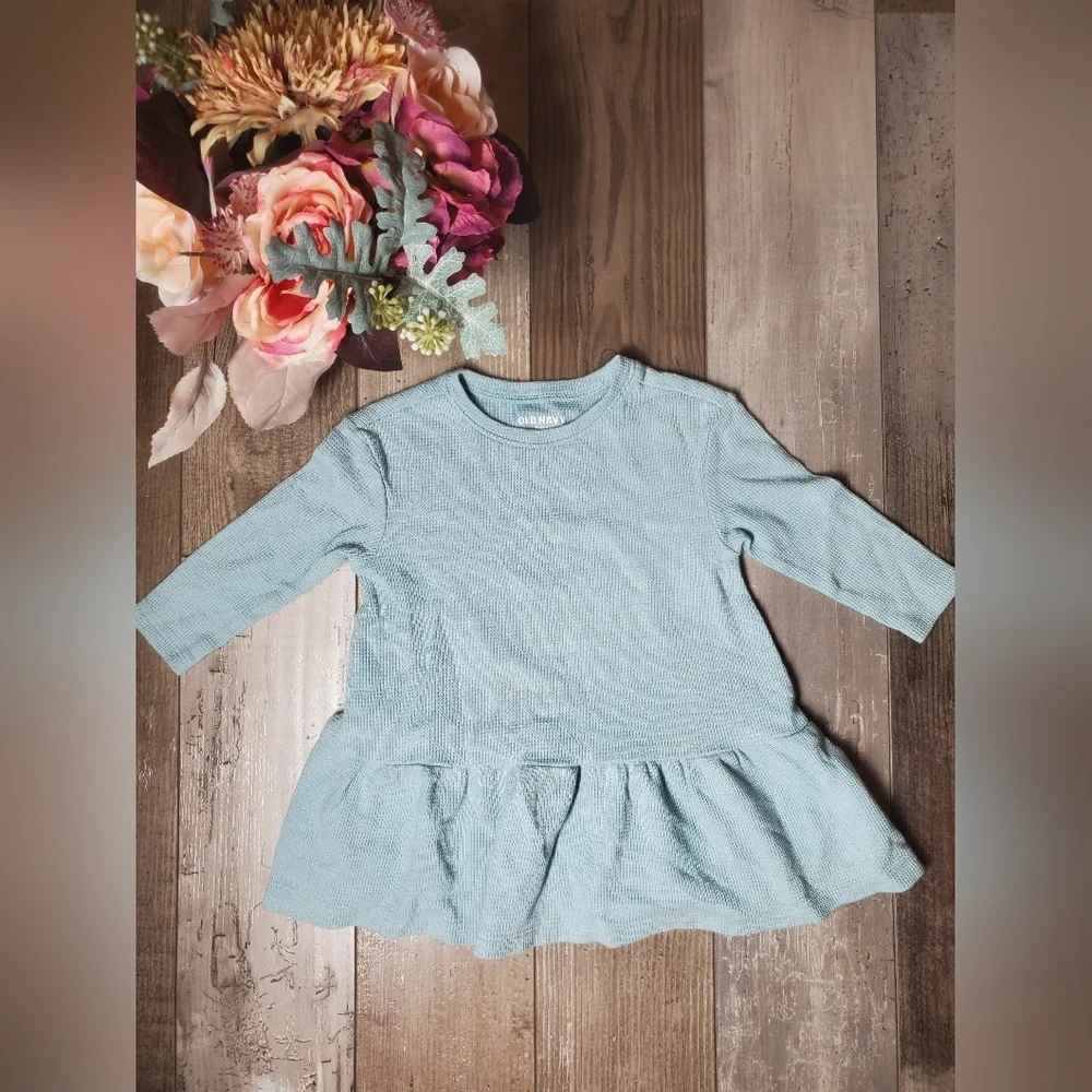 Old Navy Solid Thermal Long-Sleeve Drop-Waist Toddler Girl Dress Size 12-18M
